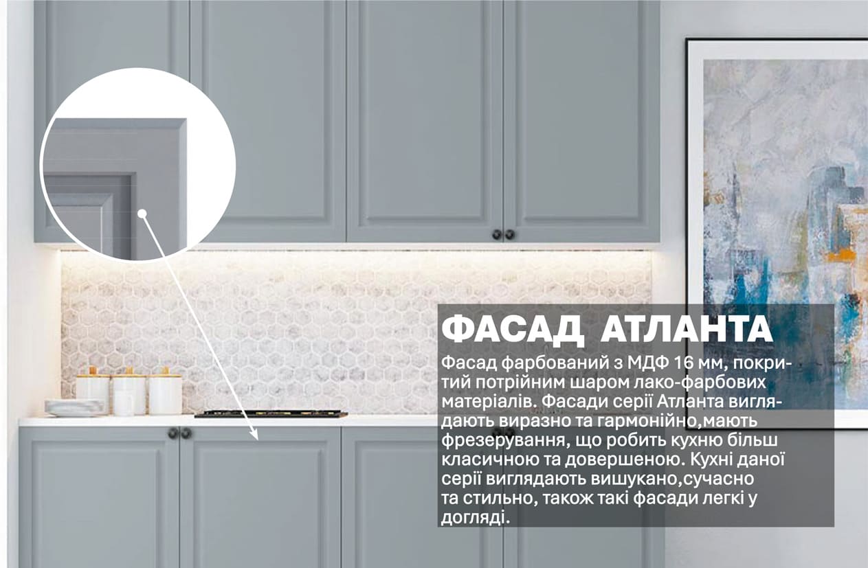 Кухня "Атланта" 2м фарбований МДФ
