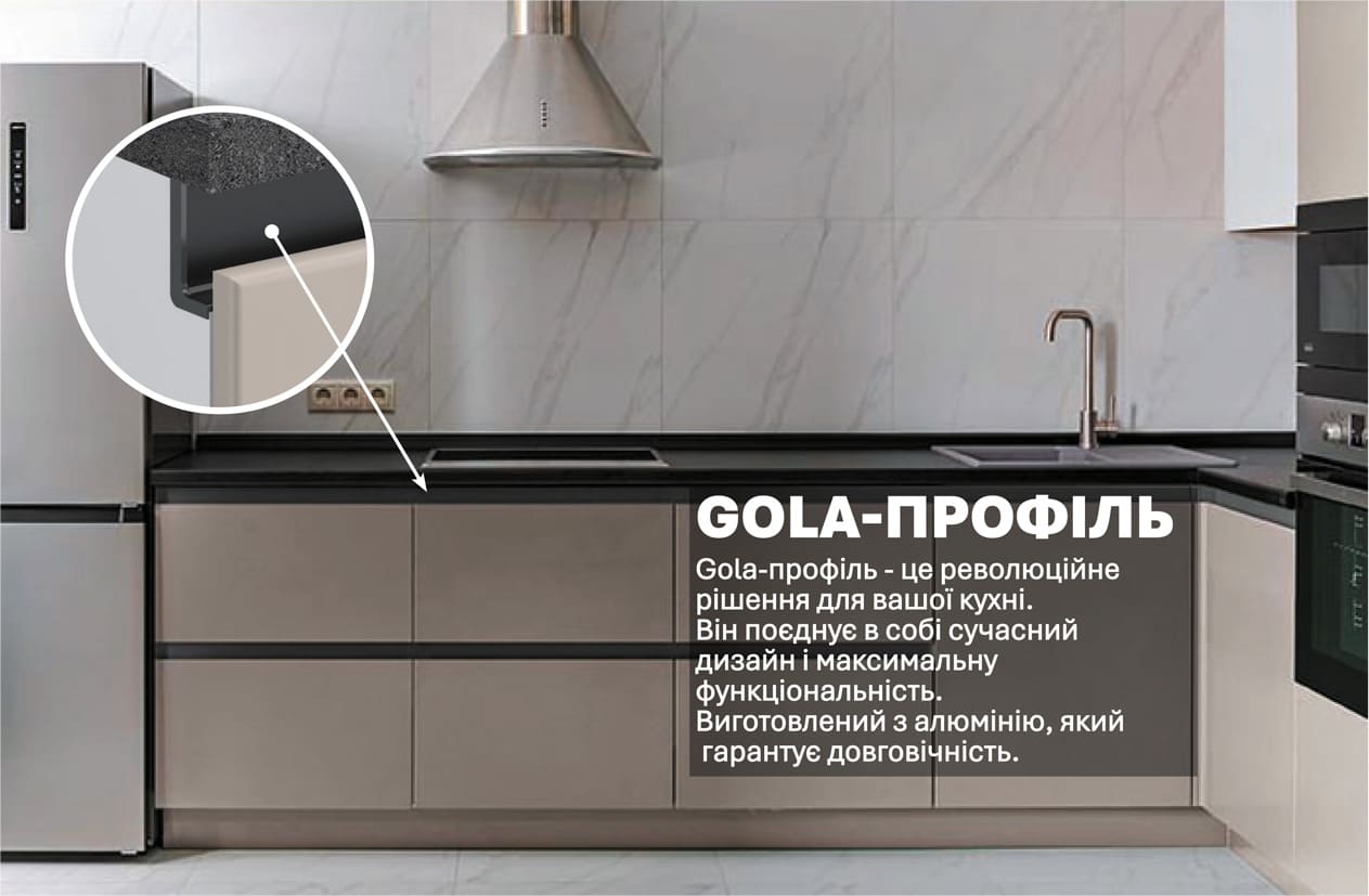 Кухня "Gola ручка" 3,4 х 1,8м з фасадами "Еко"