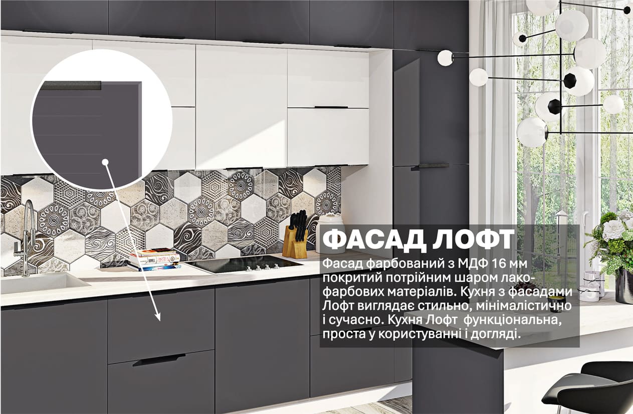 Кухня "Лофт" 3,6м з кухонним островом фарбований МДФ