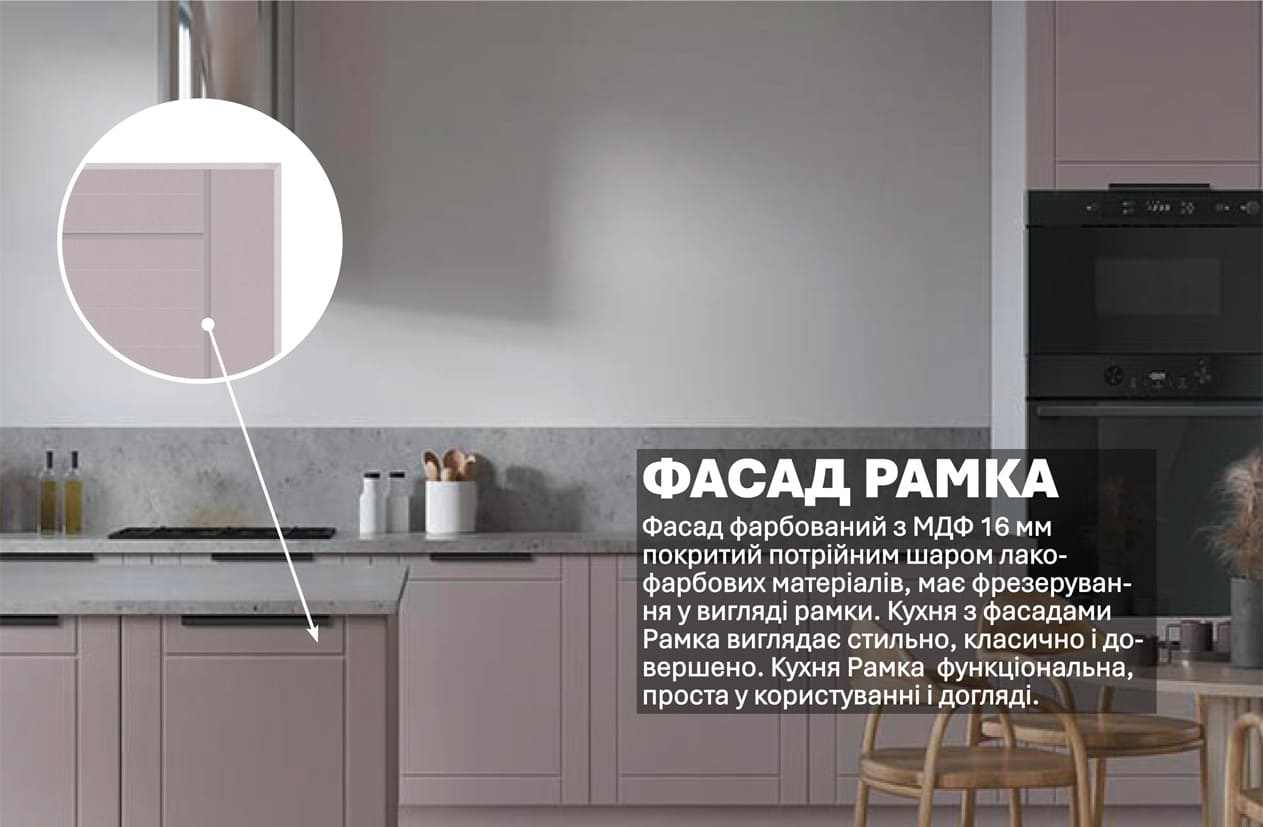 Кухня "Рамка" 5,3м з кухонним островом фарбований МДФ