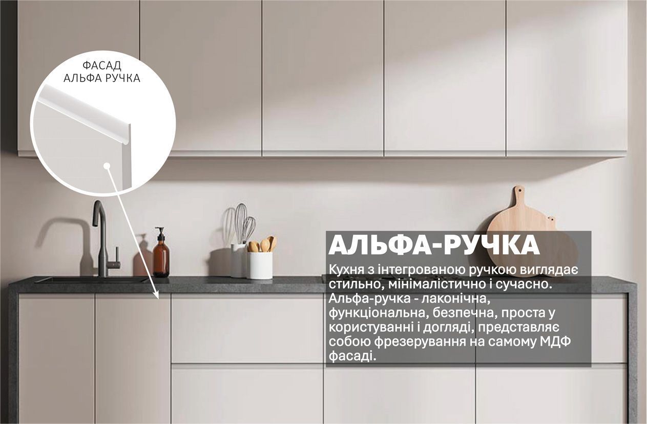 Кухня "Альфа ручка" 2,4м фарбований МДФ