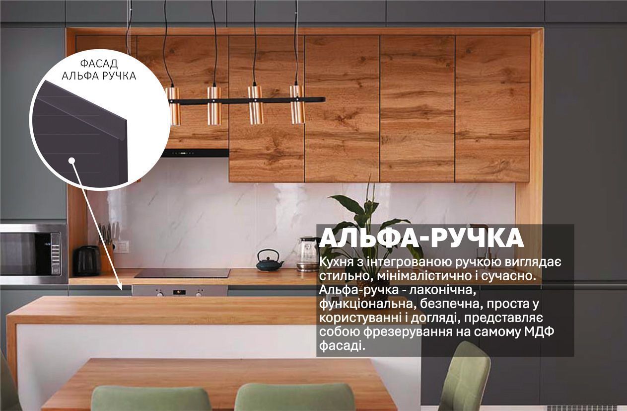 Кухня "Альфа ручка" 3,6м з кухонним островом фарбований МДФ