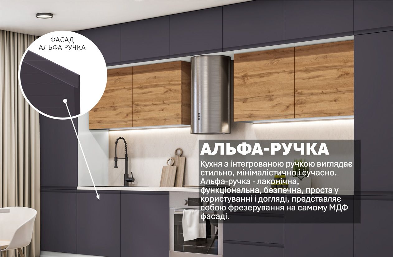 Кухня "Альфа-ручка" 4,2м фарбований МДФ