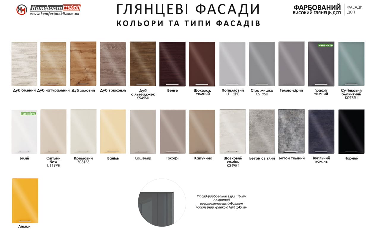 Кухня "Фарбований високий глянець" 4,2 х 2,6м П-подібна
