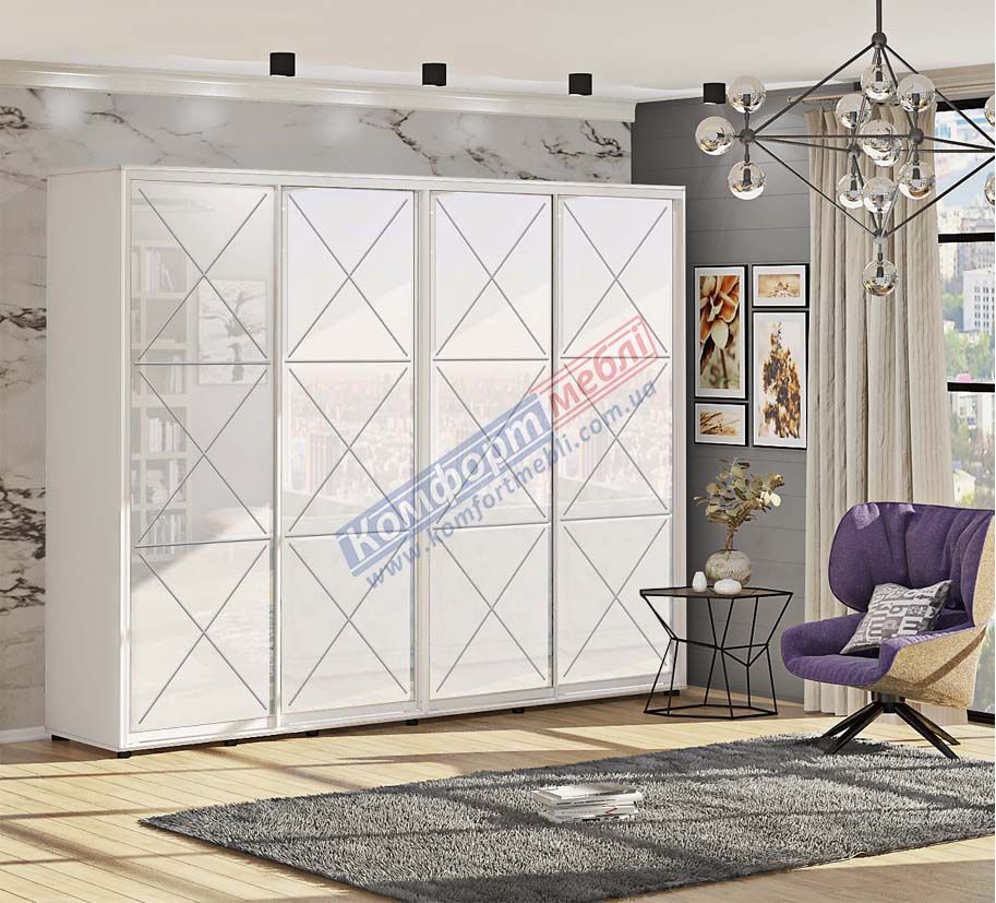 Шафа-купе 3,0м "Прованс" фарбований високий глянець чотирьохдверна
